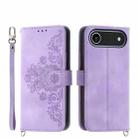 For iPhone 17 Air Skin-feel Flowers Embossed Wallet Leather Phone Case(Purple) - 1