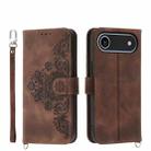 For iPhone 17 Air Skin-feel Flowers Embossed Wallet Leather Phone Case(Brown) - 1