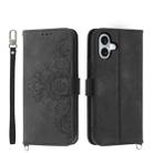 For iPhone 17 Skin-feel Flowers Embossed Wallet Leather Phone Case(Black) - 1