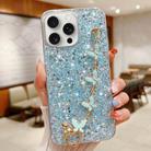 For iPhone 15 Pro Max Starry Sequin Butterfly Chain Epoxy TPU Phone Case(Blue) - 1