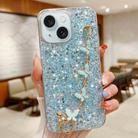 For iPhone 15 Starry Sequin Butterfly Chain Epoxy TPU Phone Case(Blue) - 1