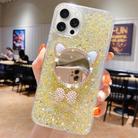 For iPhone 15 Pro Max Starry Sequin Diamond Cat Ears Mirror Epoxy TPU Phone Case(Yellow) - 1