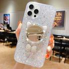 For iPhone 15 Pro Max Starry Sequin Diamond Cat Ears Mirror Epoxy TPU Phone Case(Silver) - 1