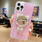For iPhone 15 Pro Max Starry Sequin Diamond Cat Ears Mirror Epoxy TPU Phone Case(Pink) - 1