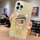 For iPhone 15 Pro Starry Sequin Diamond Cat Ears Mirror Epoxy TPU Phone Case(Yellow) - 1