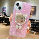 For iPhone 15 Plus Starry Sequin Diamond Cat Ears Mirror Epoxy TPU Phone Case(Pink) - 1