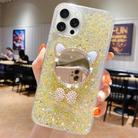 For iPhone 14 Pro Starry Sequin Diamond Cat Ears Mirror Epoxy TPU Phone Case(Yellow) - 1
