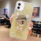 For iPhone 12 Starry Sequin Diamond Cat Ears Mirror Epoxy TPU Phone Case(Yellow) - 1