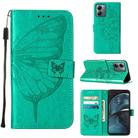 For Motorola Moto G14 Embossed Butterfly Leather Phone Case(Green) - 1