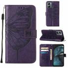 For Motorola Moto G14 Embossed Butterfly Leather Phone Case(Dark Purple) - 1