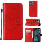 For Motorola Moto G14 Embossed Butterfly Leather Phone Case(Red) - 1