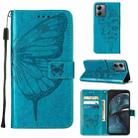 For Motorola Moto G14 Embossed Butterfly Leather Phone Case(Blue) - 1