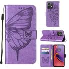 For Motorola Moto G84 Embossed Butterfly Leather Phone Case(Purple) - 1