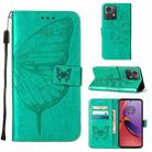 For Motorola Moto G84 Embossed Butterfly Leather Phone Case(Green) - 1