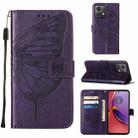 For Motorola Moto G84 Embossed Butterfly Leather Phone Case(Dark Purple) - 1