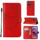 For Motorola Moto G84 Embossed Butterfly Leather Phone Case(Red) - 1