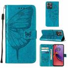 For Motorola Moto G84 Embossed Butterfly Leather Phone Case(Blue) - 1