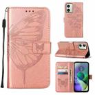 For Motorola Moto G54 Embossed Butterfly Leather Phone Case(Rose Gold) - 1