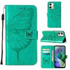 For Motorola Moto G54 Embossed Butterfly Leather Phone Case(Green) - 1