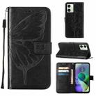 For Motorola Moto G54 Embossed Butterfly Leather Phone Case(Black) - 1