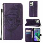 For Motorola Moto G54 Embossed Butterfly Leather Phone Case(Dark Purple) - 1