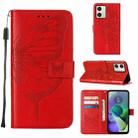 For Motorola Moto G54 Embossed Butterfly Leather Phone Case(Red) - 1