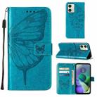 For Motorola Moto G54 Embossed Butterfly Leather Phone Case(Blue) - 1