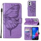 For Motorola Moto G Play 4G 2024 Embossed Butterfly Leather Phone Case(Purple) - 1