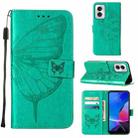 For Motorola Moto G Play 4G 2024 Embossed Butterfly Leather Phone Case(Green) - 1