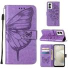 For Motorola Moto G Power 5G 2024 Embossed Butterfly Leather Phone Case(Purple) - 1