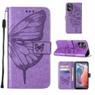 For Motorola Moto G Play 5G 2024 Embossed Butterfly Leather Phone Case(Purple) - 1