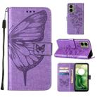 For Motorola Moto G04 4G / G24 4G Embossed Butterfly Leather Phone Case(Purple) - 1