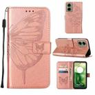 For Motorola Moto G04 4G / G24 4G Embossed Butterfly Leather Phone Case(Rose Gold) - 1