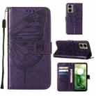 For Motorola Moto G04 4G / G24 4G Embossed Butterfly Leather Phone Case(Dark Purple) - 1