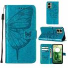 For Motorola Moto G04 4G / G24 4G Embossed Butterfly Leather Phone Case(Blue) - 1