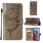 For Motorola Moto G34 Embossed Butterfly Leather Phone Case(Grey) - 1