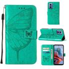 For Motorola Moto G34 Embossed Butterfly Leather Phone Case(Green) - 1