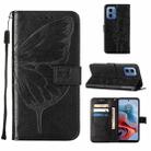 For Motorola Moto G34 Embossed Butterfly Leather Phone Case(Black) - 1