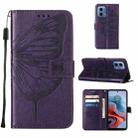 For Motorola Moto G34 Embossed Butterfly Leather Phone Case(Dark Purple) - 1