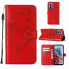 For Motorola Moto G34 Embossed Butterfly Leather Phone Case(Red) - 1