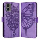 For Motorola Edge 30 Neo Embossed Butterfly Leather Phone Case(Purple) - 1