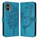 For Motorola Edge 30 Neo Embossed Butterfly Leather Phone Case(Blue) - 1