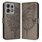 For Motorola Edge 50 Pro Embossed Butterfly Leather Phone Case(Grey) - 1