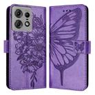 For Motorola Edge 50 Pro Embossed Butterfly Leather Phone Case(Purple) - 1