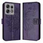For Motorola Edge 50 Pro Embossed Butterfly Leather Phone Case(Dark Purple) - 1