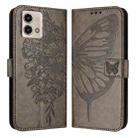 For Motorola Moto G Stylus 4G 2023 Embossed Butterfly Leather Phone Case(Grey) - 1