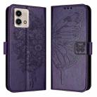 For Motorola Moto G Stylus 4G 2023 Embossed Butterfly Leather Phone Case(Dark Purple) - 1