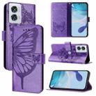 For Motorola Edge 50 Fusion Embossed Butterfly Leather Phone Case(Purple) - 1