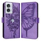 For Motorola Edge 50 Fusion Embossed Butterfly Leather Phone Case(Purple) - 2