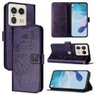 For Motorola Edge 50 Ultra Embossed Butterfly Leather Phone Case(Dark Purple) - 1